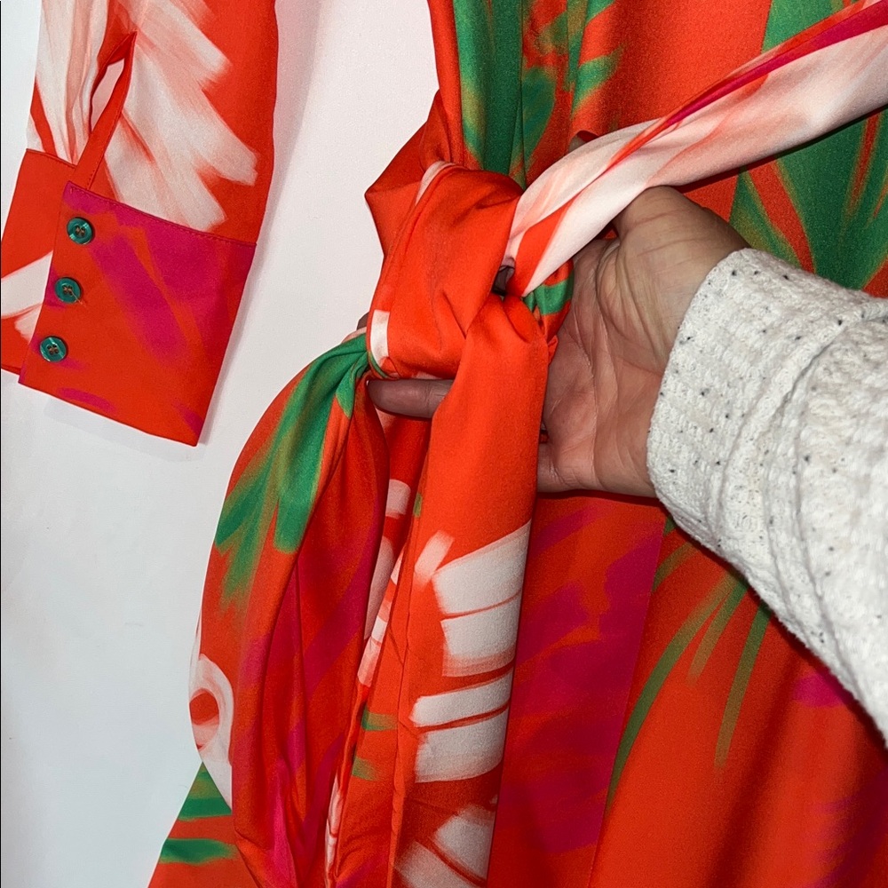 KOAN DAILY Vibrant Floral Wrap Dress Long Sleeve cuffed Sz XL - Picture 12 of 15